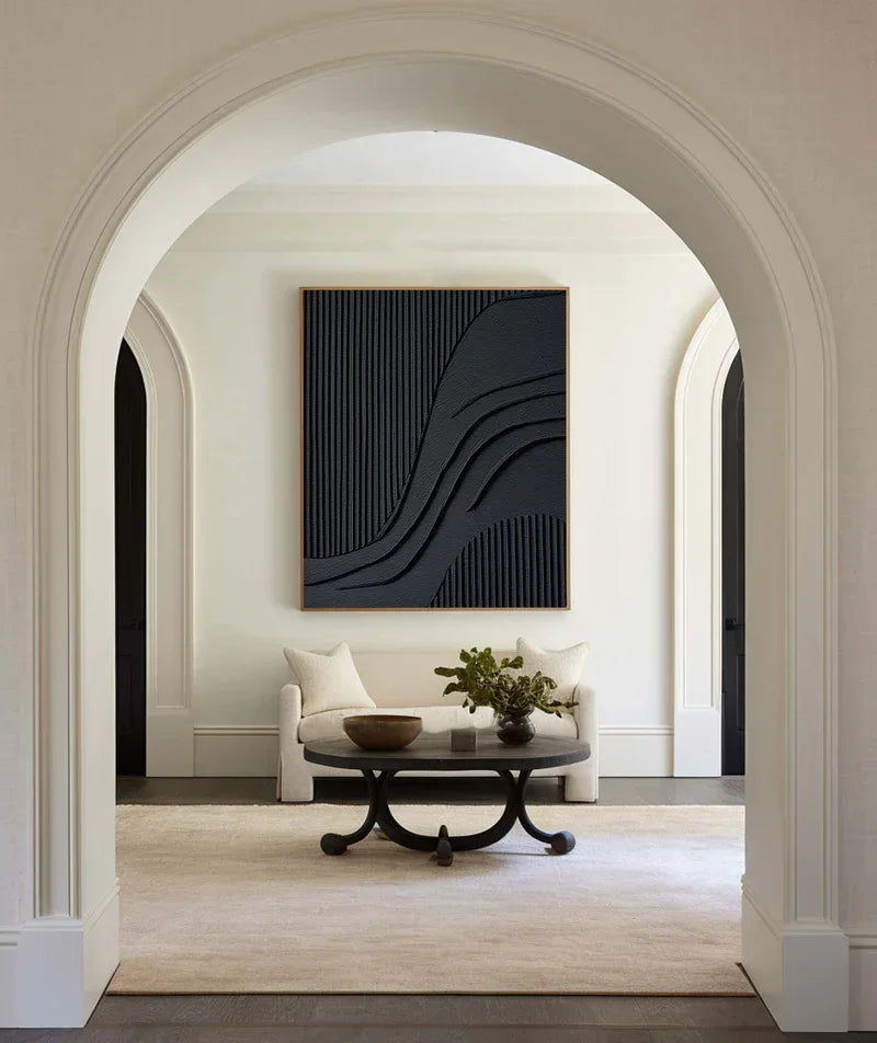 Black Minimalist Flowing Lines - Abstract Textured Wall Art - artextured