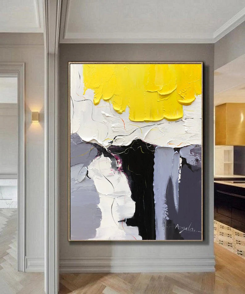 Golden Cascade Abstract Art-Modern Abstract Color Collision Texture Wall Art