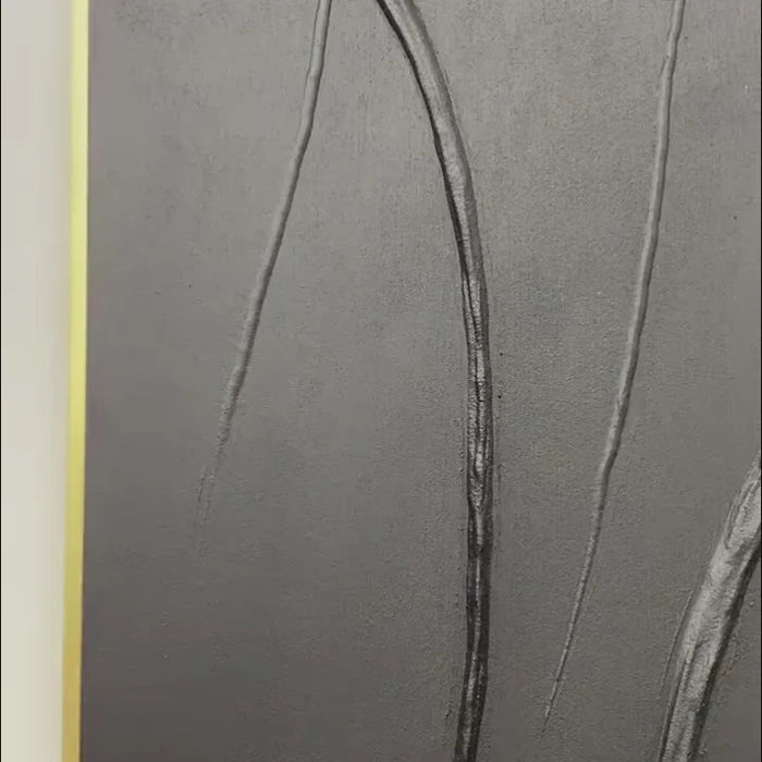 Black 3D Texture Painting-Vertical Geometric Flow Abstract Wall Art