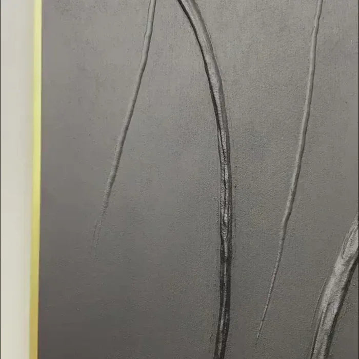 Black 3D Texture Painting-Vertical Geometric Flow Abstract Wall Art - artextured