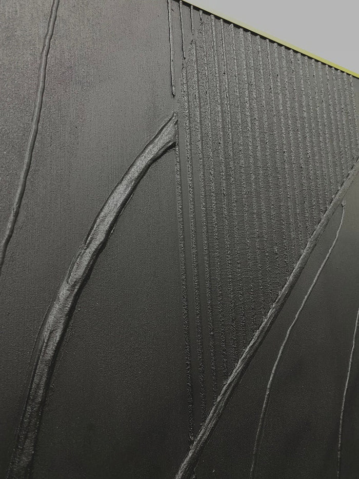 Black 3D Texture Painting-Vertical Geometric Flow Abstract Wall Art