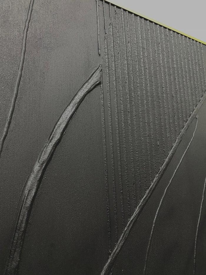 Black 3D Texture Painting-Vertical Geometric Flow Abstract Wall Art - artextured