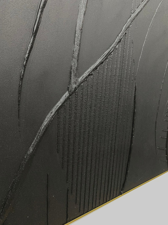 Black 3D Texture Painting-Vertical Geometric Flow Abstract Wall Art