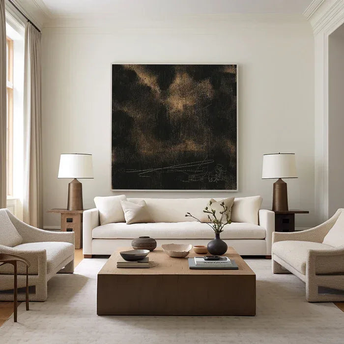 Black and Gold Textured Abstract Oil Painting - Modern Minimalist Wall Art - artextured