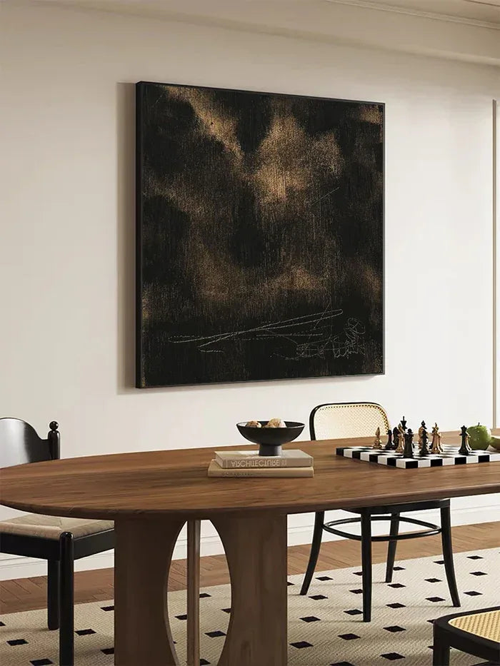Black and Gold Textured Abstract Oil Painting - Modern Minimalist Wall Art - artextured