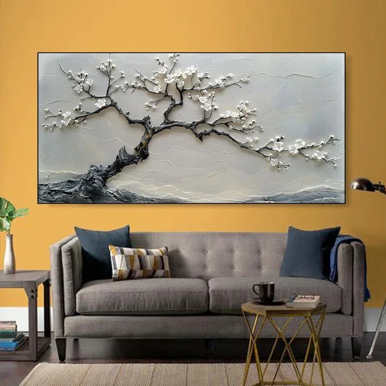 Blossoms in Serenity-Modern Interior Design Texture Sculpture Plum Bone Wall Art - artextured