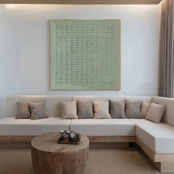 Serene Grid Rhythm-Green Geometric Texture Canvas Wall Art - artextured