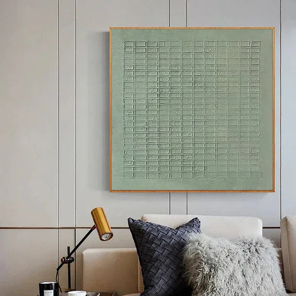 Serene Grid Rhythm-Green Geometric Texture Canvas Wall Art - artextured