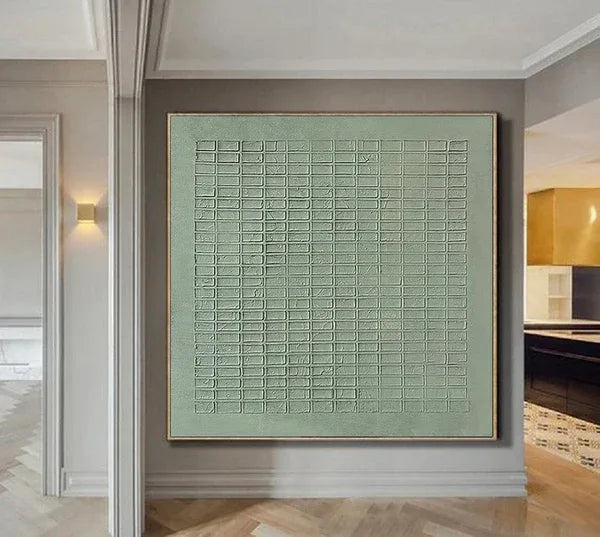 Serene Grid Rhythm-Green Geometric Texture Canvas Wall Art - artextured