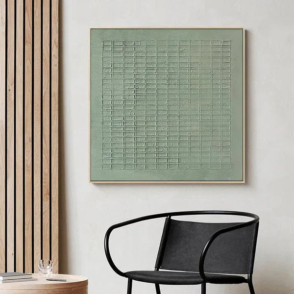 Serene Grid Rhythm-Green Geometric Texture Canvas Wall Art - artextured
