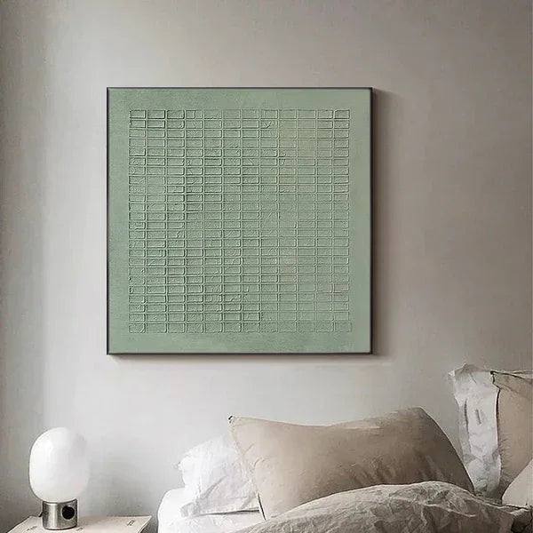 Serene Grid Rhythm-Green Geometric Texture Canvas Wall Art - artextured