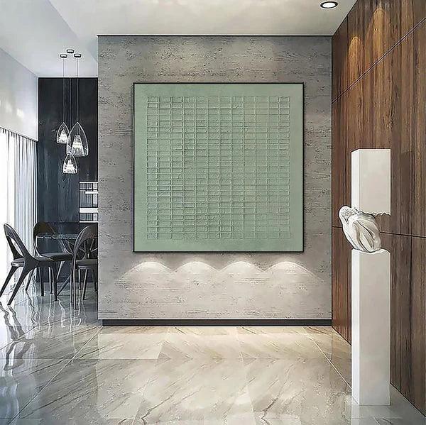 Serene Grid Rhythm-Green Geometric Texture Canvas Wall Art - artextured