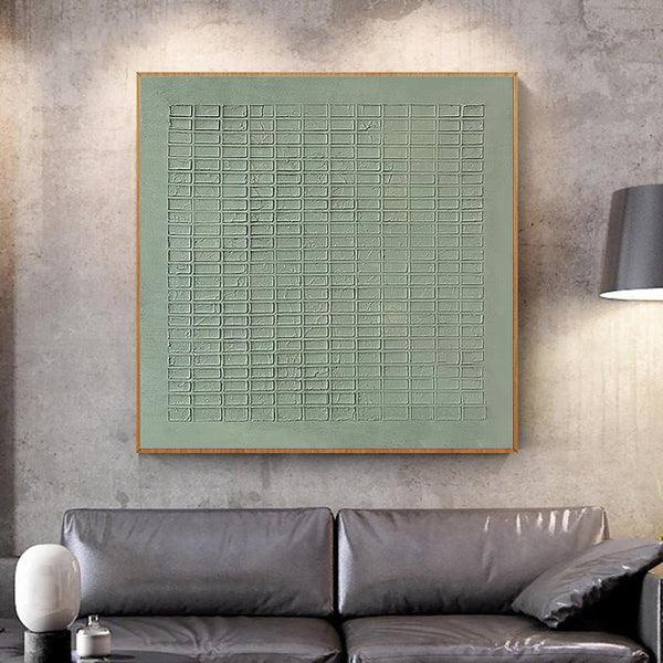 Serene Grid Rhythm-Green Geometric Texture Canvas Wall Art - artextured