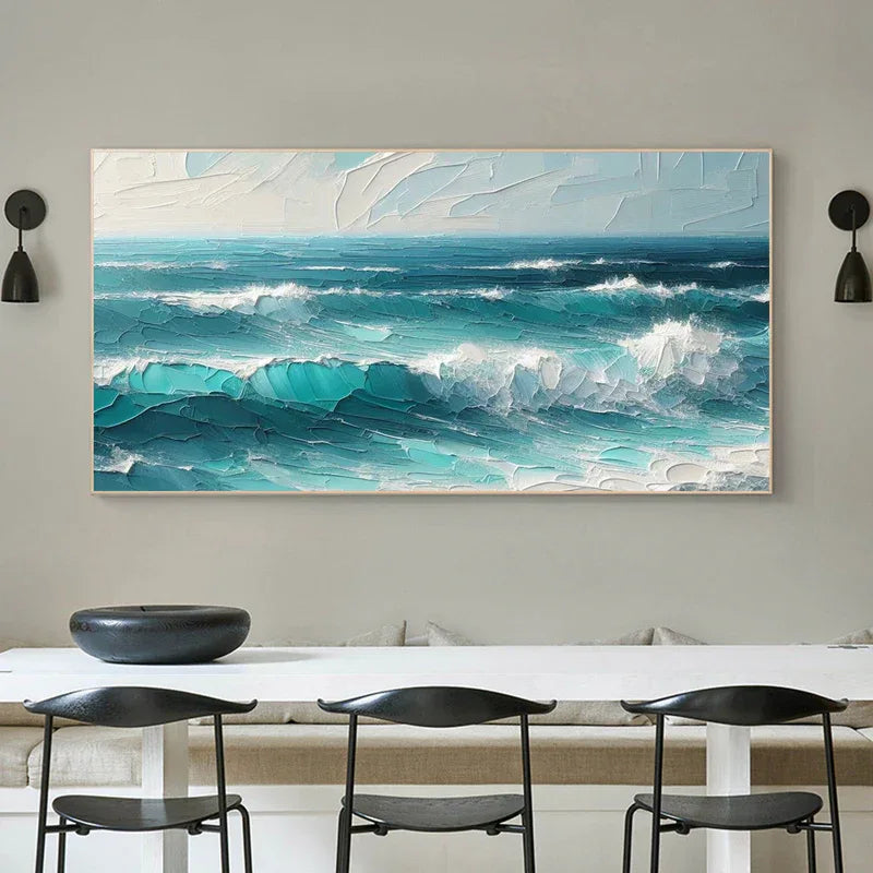 Azure Symphony -Modern minimalist three-dimensional wave texture oil painting wall art - artextured
