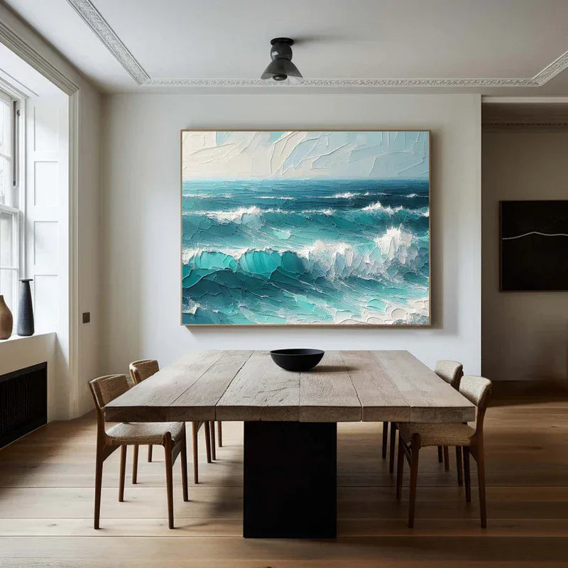 Azure Symphony -Modern minimalist three-dimensional wave texture oil painting wall art - artextured