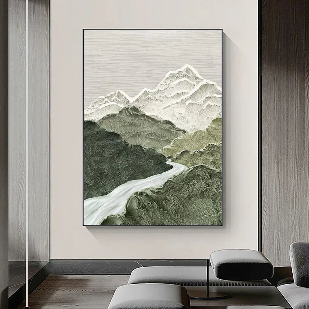 Misty Peaks-Modern Three-Dimensional Relief Texture Landscape Oil Painting Wall Art - artextured