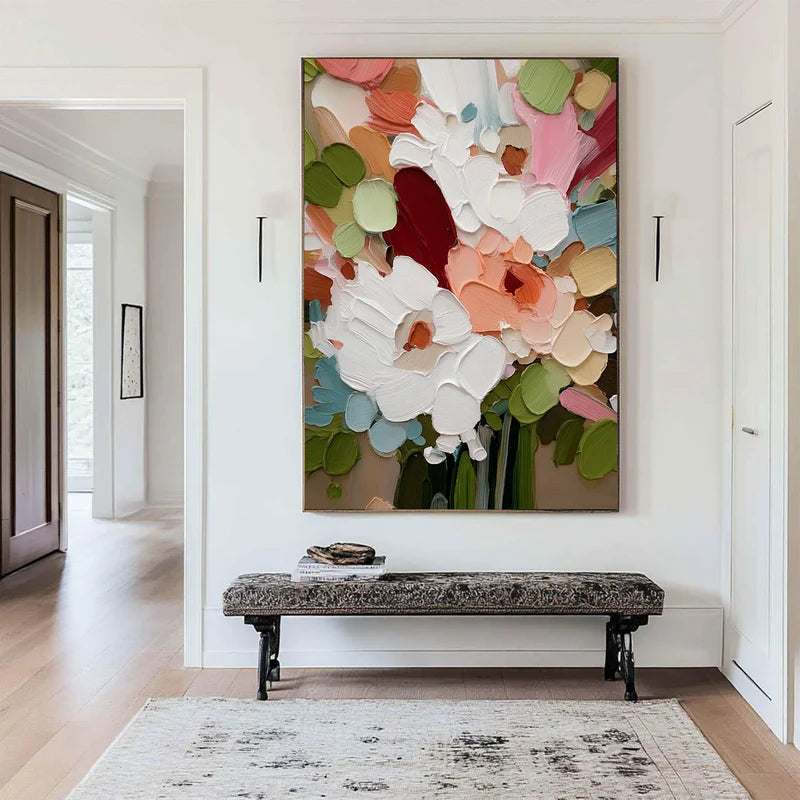 Bursting blooms thick textured floral abstract bright color palette art