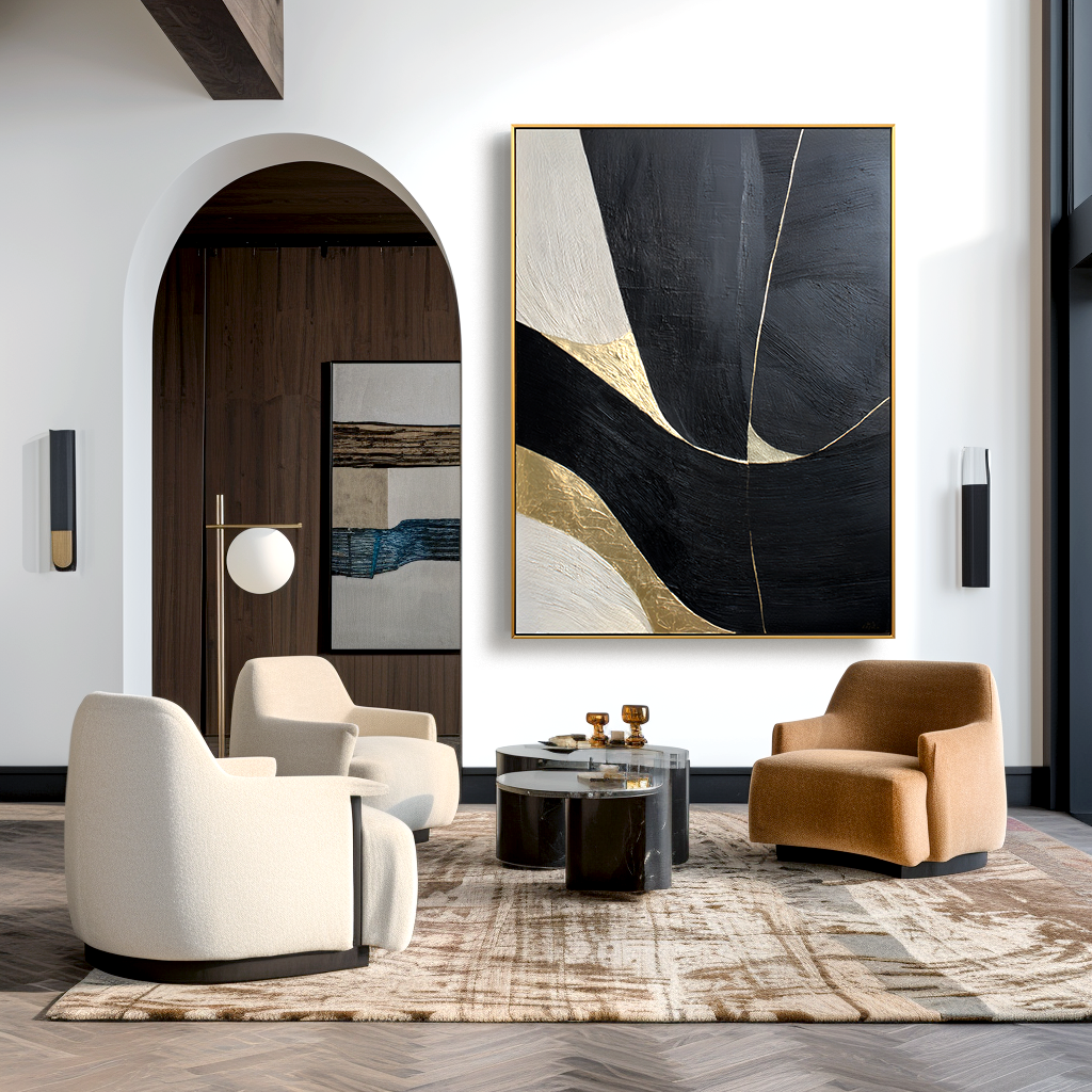 Golden Current Textured Abstract Oil Painting#AB14168