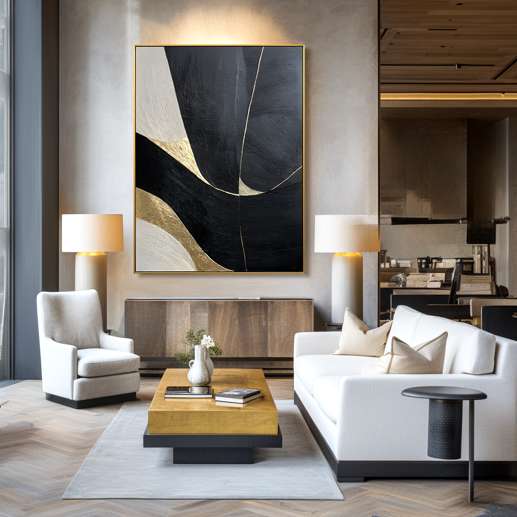 Golden Current Textured Abstract Oil Painting#AB14168