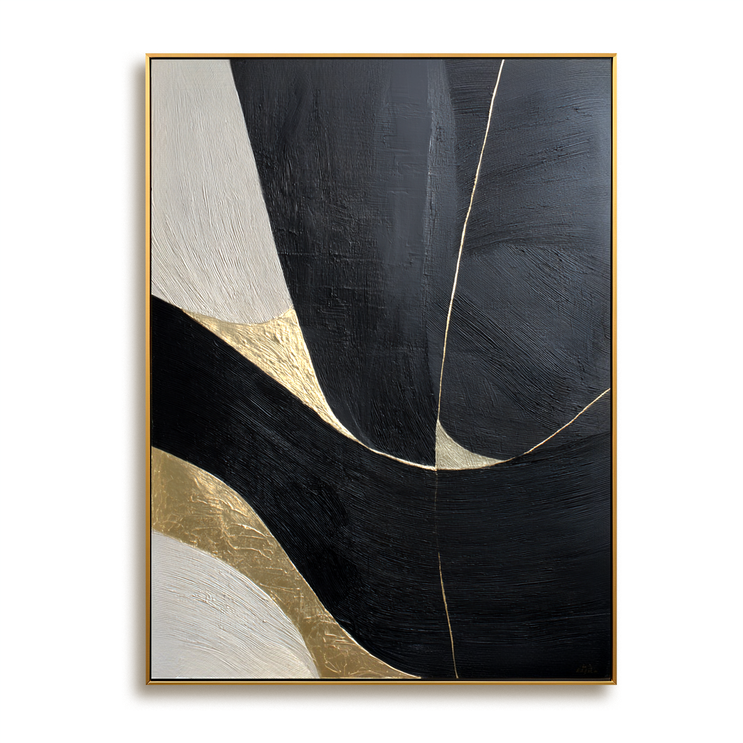 Golden Current Textured Abstract Oil Painting#AB14168