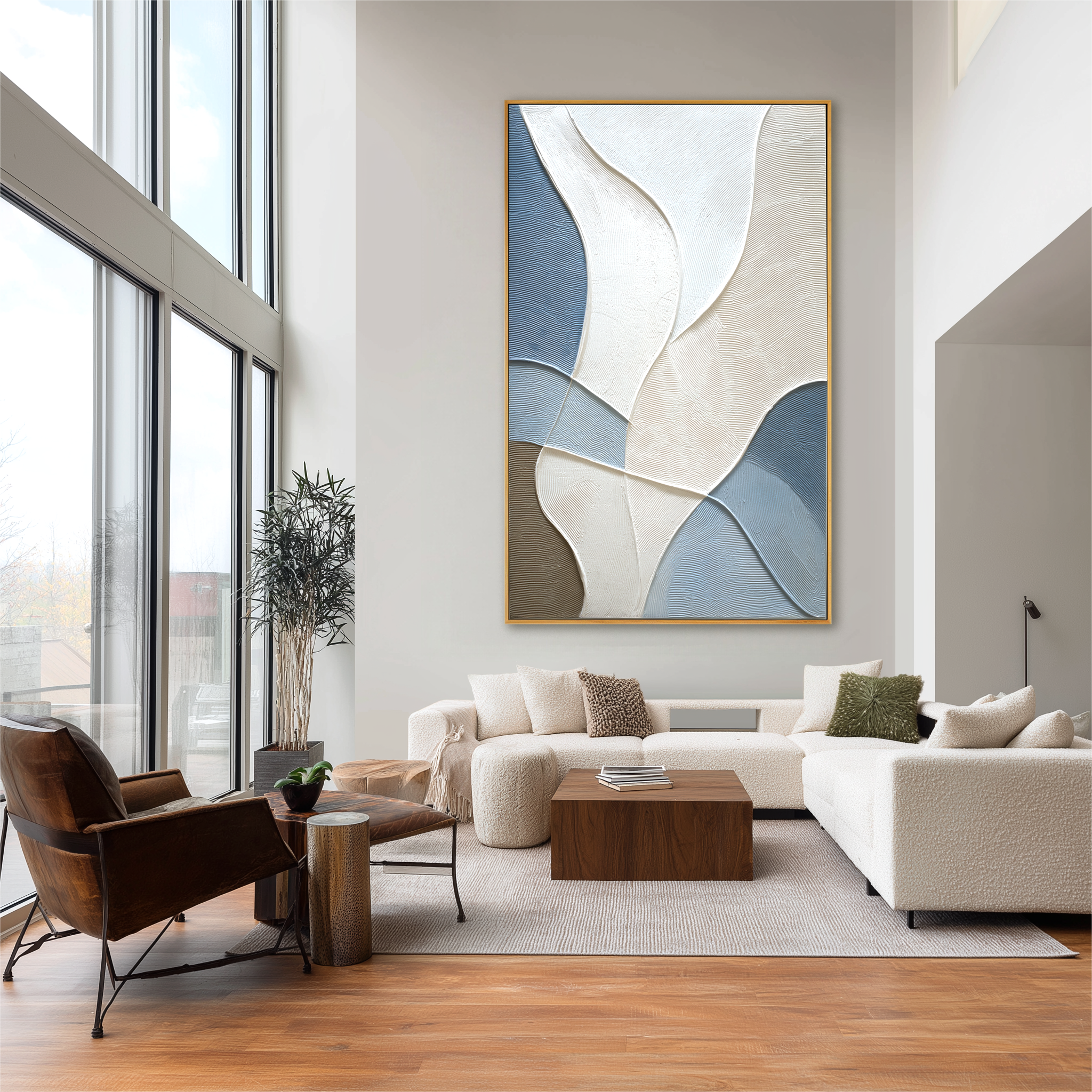 Soft Currents Large Textured Abstract Oil Painting#AB14213