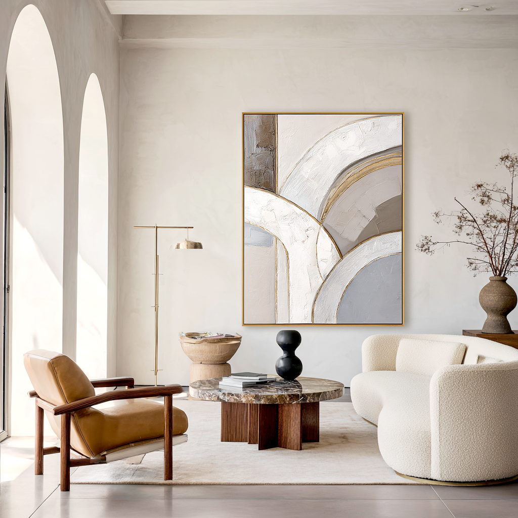 Balanced Arcs Large Textured Abstract Oil Painting#AB14214