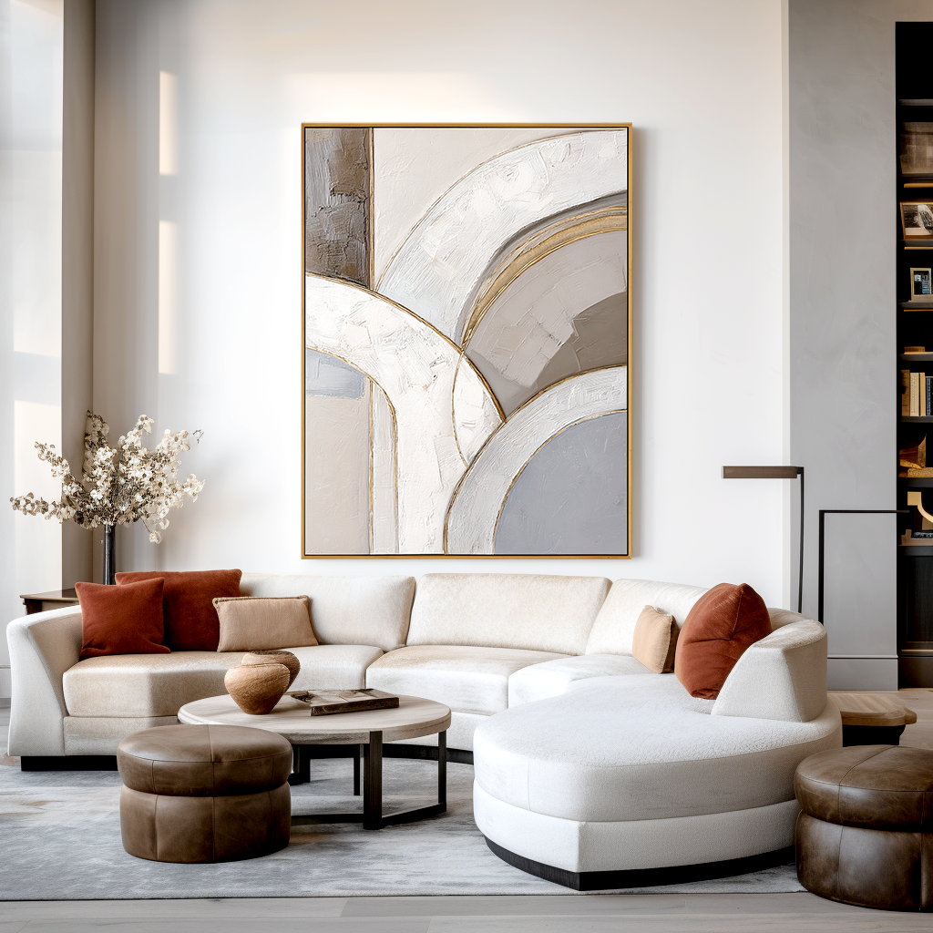 Balanced Arcs Large Textured Abstract Oil Painting#AB14214