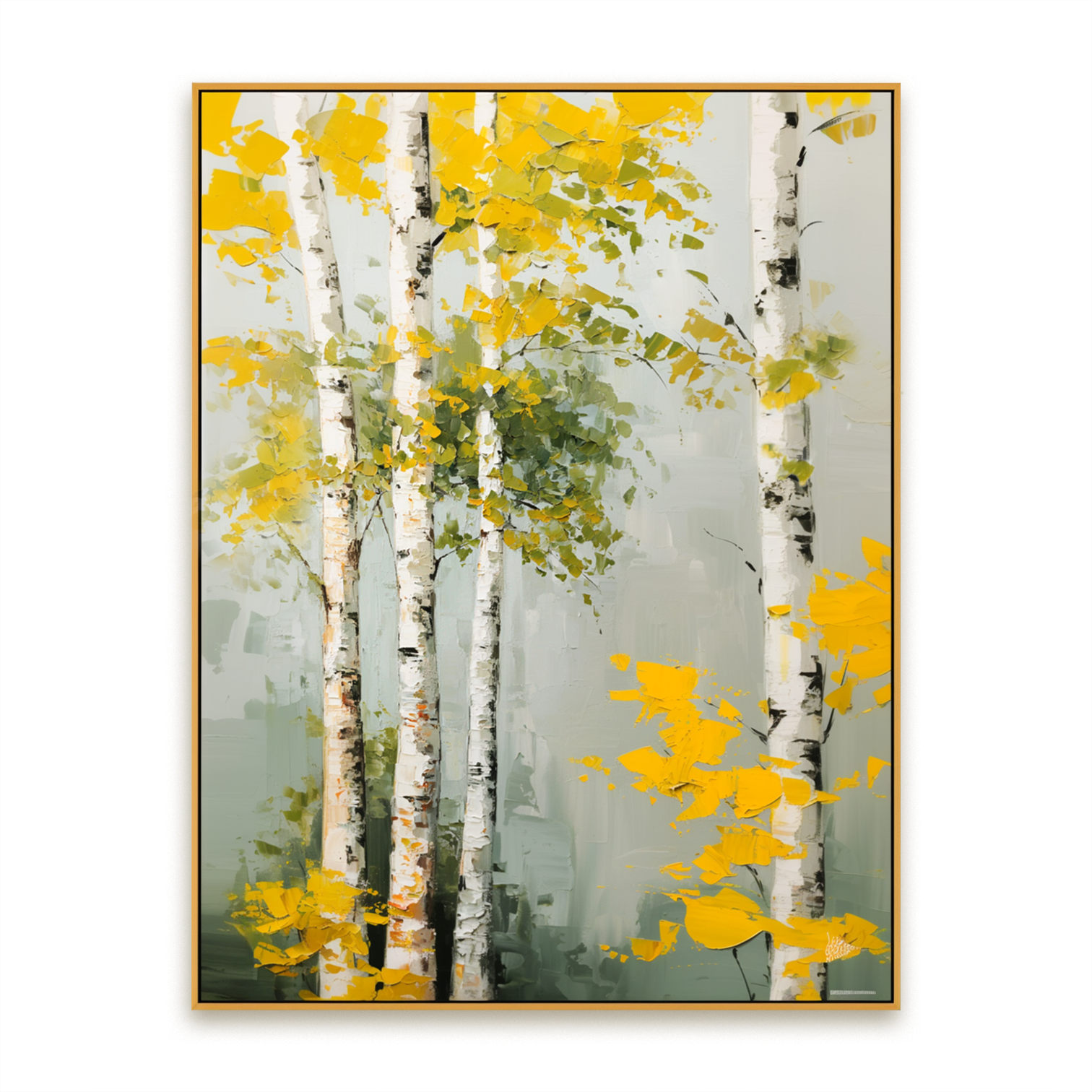 Golden Grove Large Hand-Painted Birch Tree Oil Painting#AB14216
