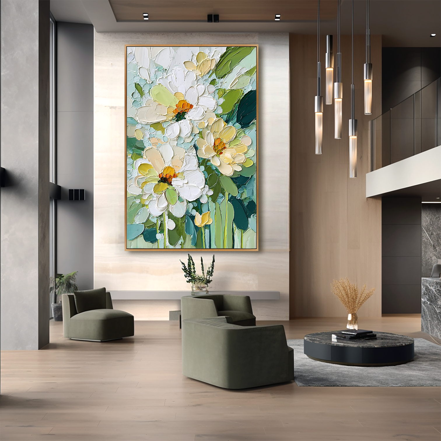 Spring Whisper Blooms Large Hand-Painted Textured Floral Oil Painting#AB14218
