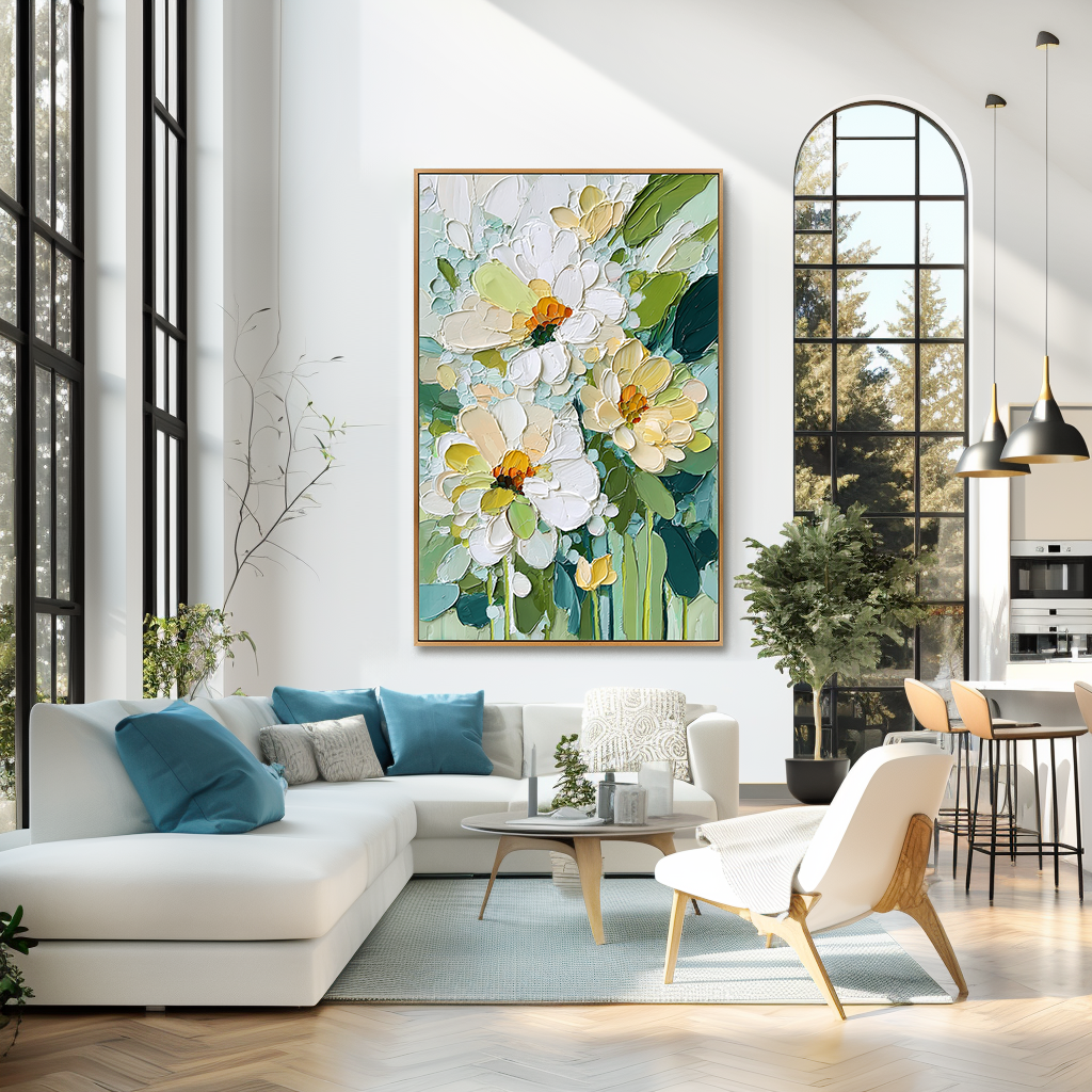 Spring Whisper Blooms Large Hand-Painted Textured Floral Oil Painting#AB14218