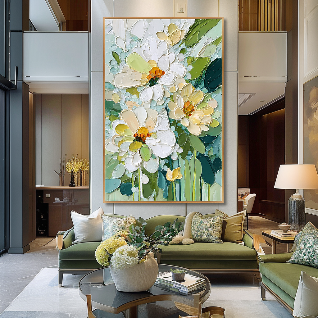 Spring Whisper Blooms Large Hand-Painted Textured Floral Oil Painting#AB14218