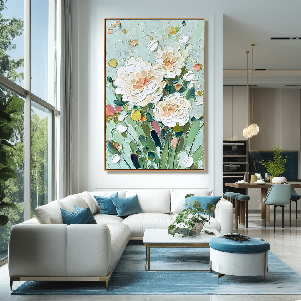 Soft Garden Glow Large Hand-Painted Textured Floral Oil Painting#AB14219