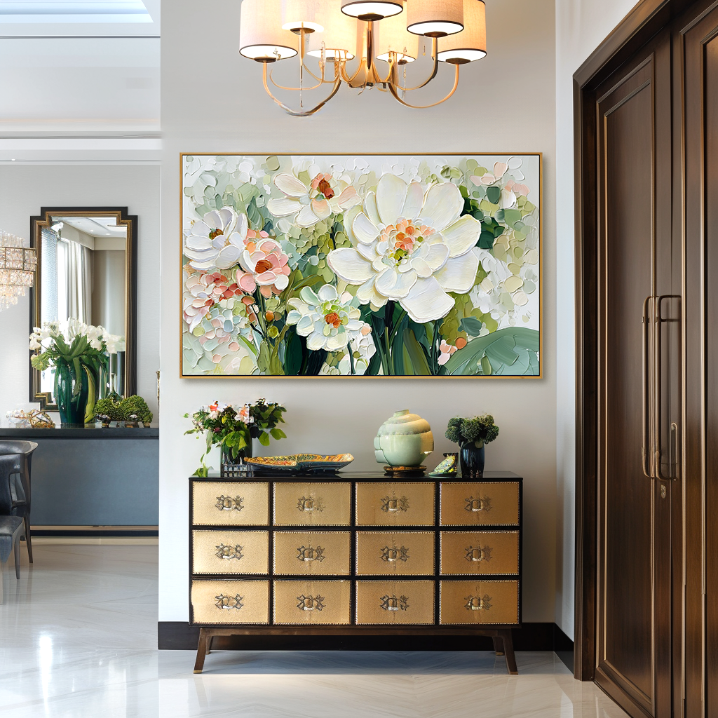 Gentle Spring Bouquet Large Hand-Painted Textured Floral Oil Painting#AB14221