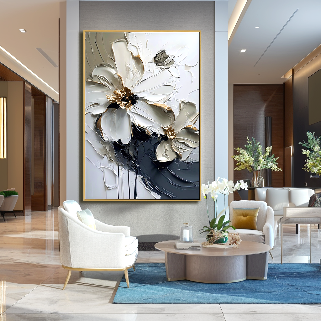 Silent Bloom Large Hand-Painted Textured Abstract Floral Oil Painting#AB14222