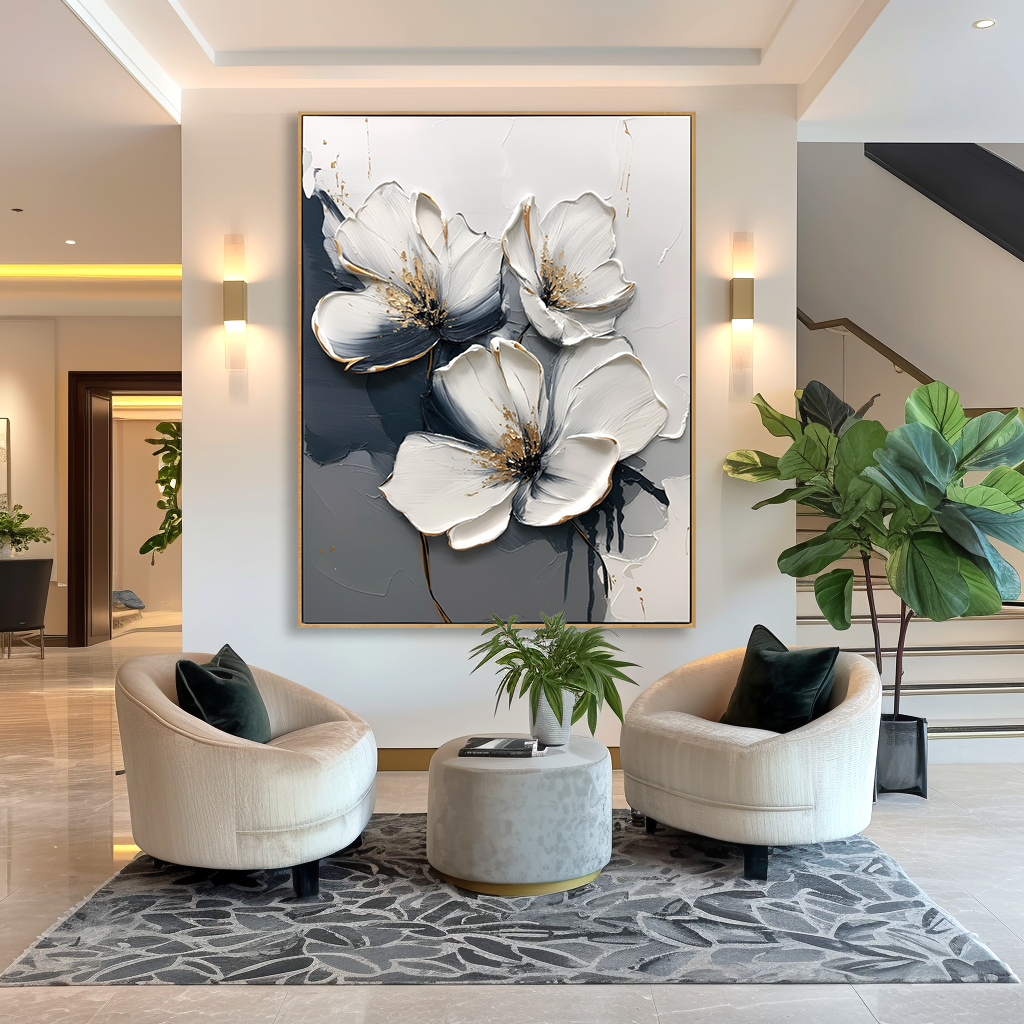 Still Grace Large Hand-Painted Textured Abstract Floral Oil Painting#AB14223