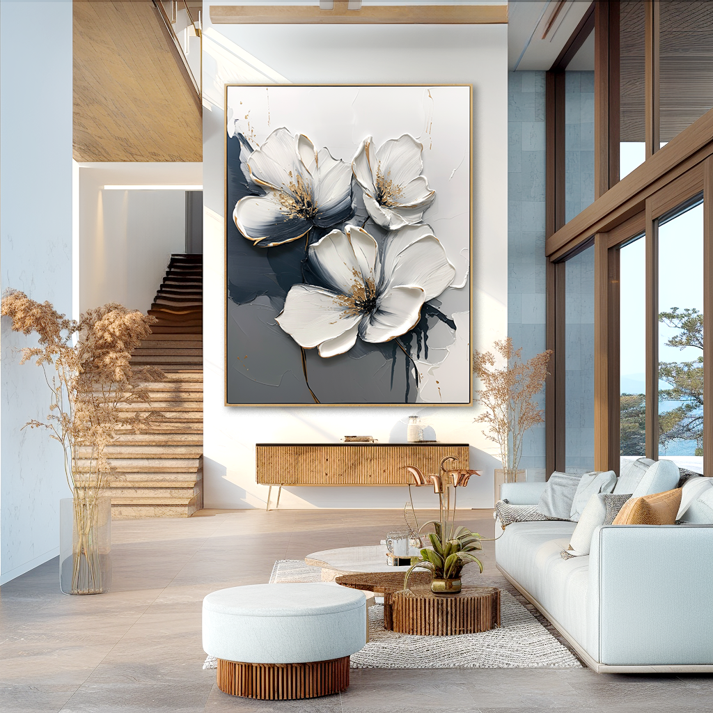 Still Grace Large Hand-Painted Textured Abstract Floral Oil Painting#AB14223