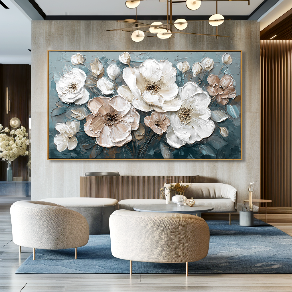 Soft Resonance Large Hand-Painted Textured Abstract Floral Oil Painting#AB14225