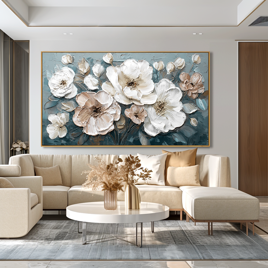 Soft Resonance Large Hand-Painted Textured Abstract Floral Oil Painting#AB14225