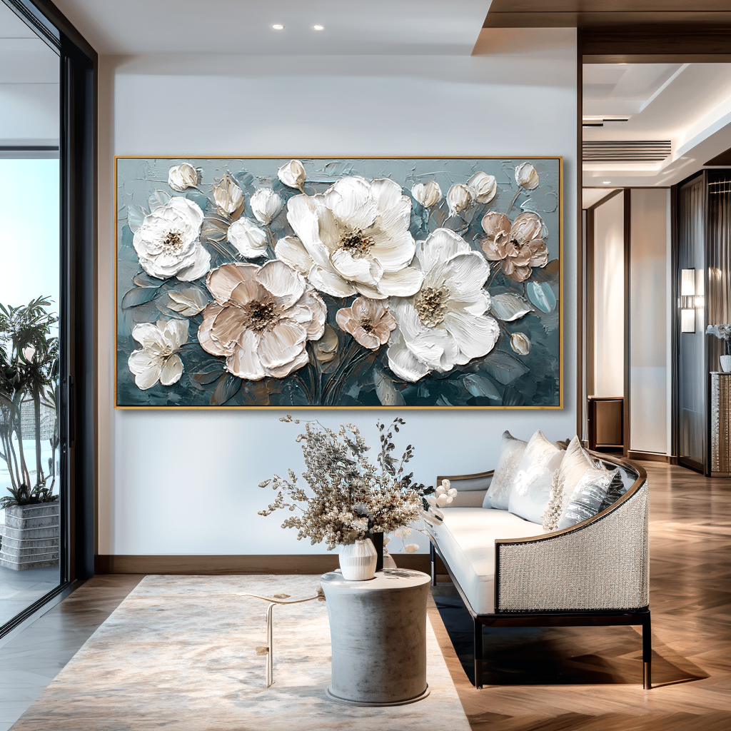 Soft Resonance Large Hand-Painted Textured Abstract Floral Oil Painting#AB14225