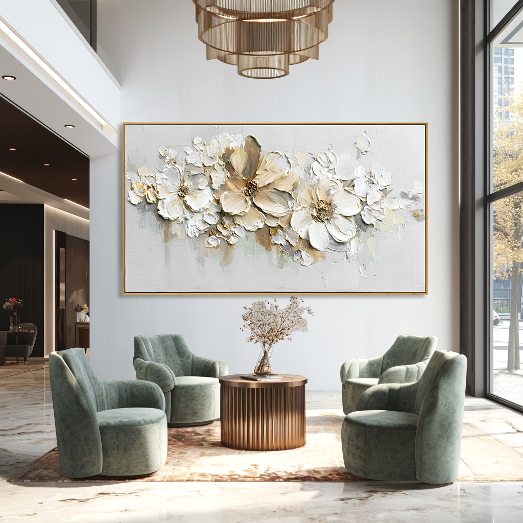 Gentle Continuum Large Hand-Painted Textured Abstract Floral Oil Painting#AB14226