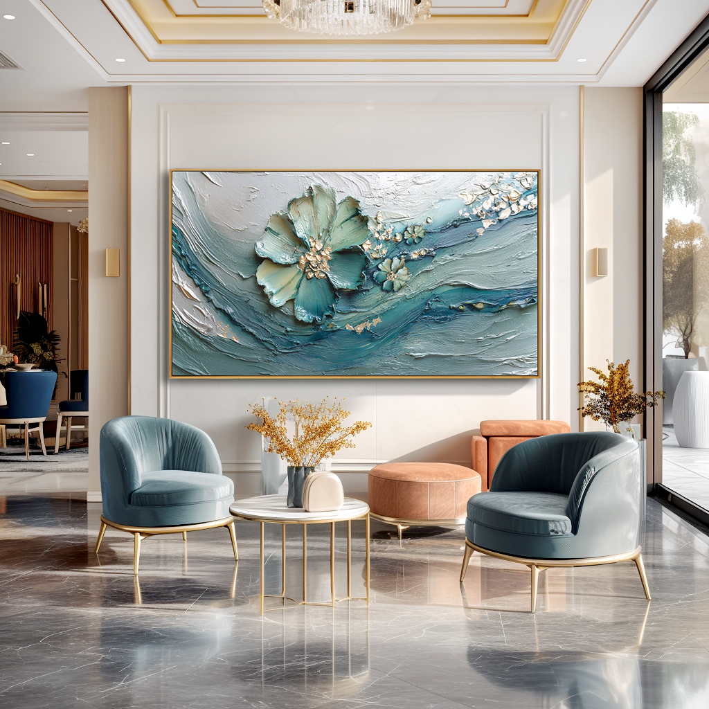 Silent Current Large Hand-Painted Textured Abstract Floral Oil Painting#AB14228