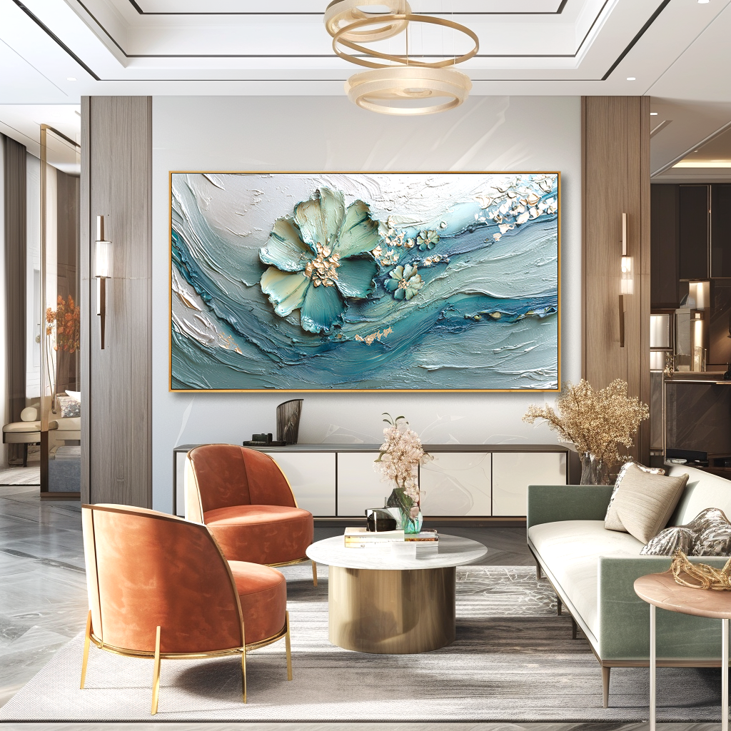 Silent Current Large Hand-Painted Textured Abstract Floral Oil Painting#AB14228