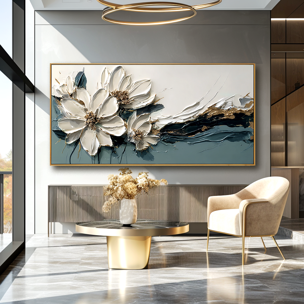 Still in Motion Large Hand-Painted Textured Floral Oil Painting#AB14229