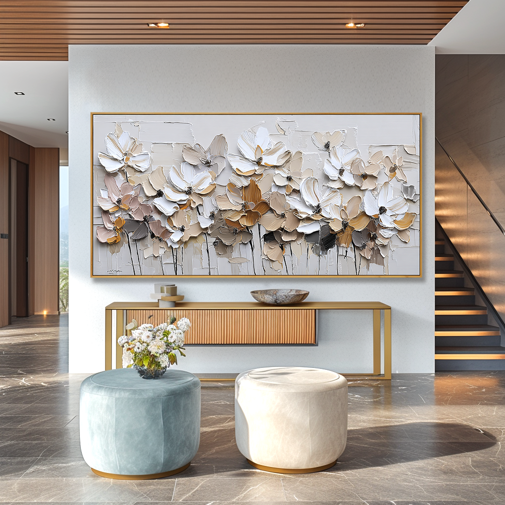 Soft Assembly Large Hand-Painted Textured Floral Oil Painting#AB14230