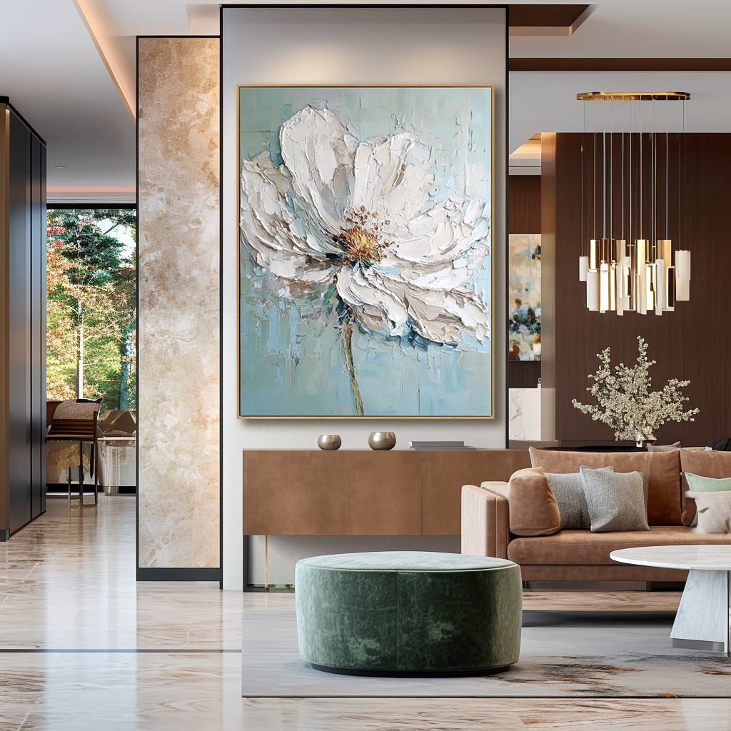 Quiet Bloom Hand-Painted Textured Floral Oil Painting#AB14231