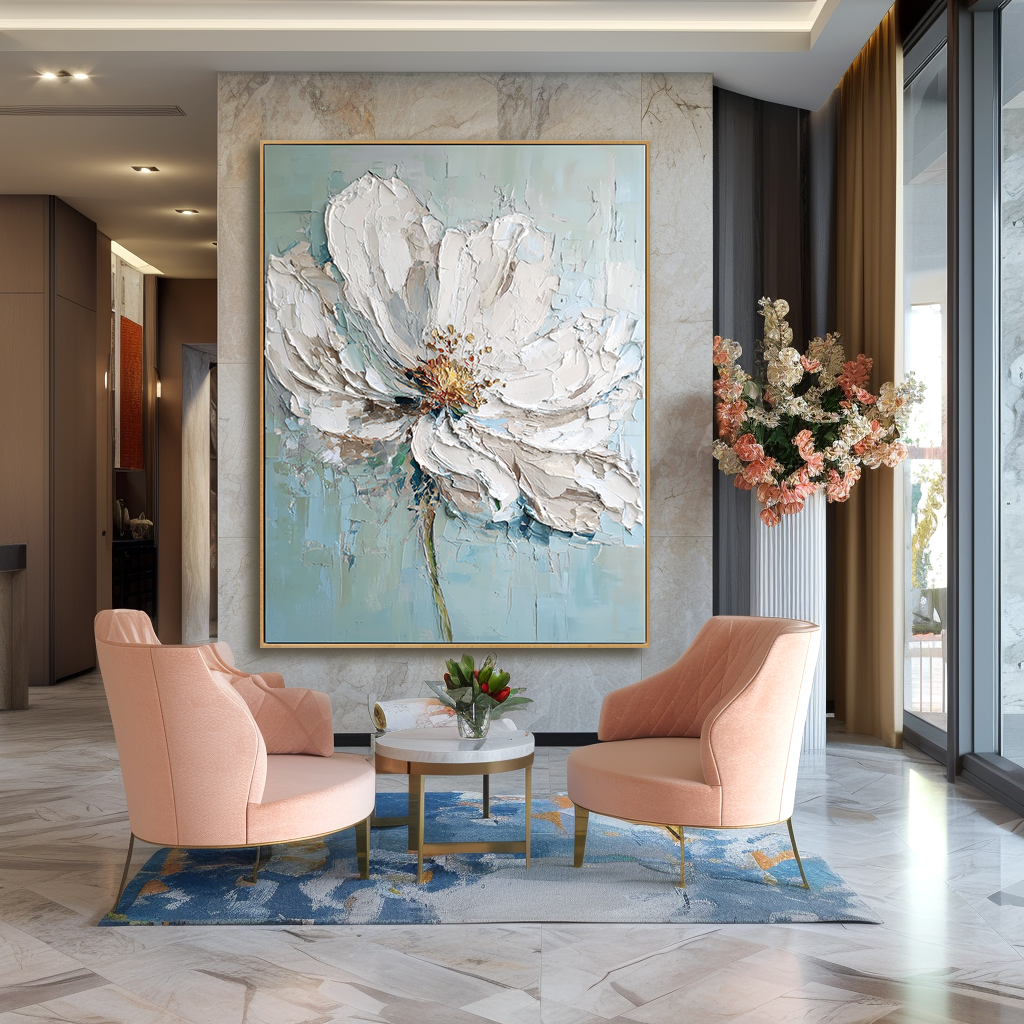 Quiet Bloom Hand-Painted Textured Floral Oil Painting#AB14231