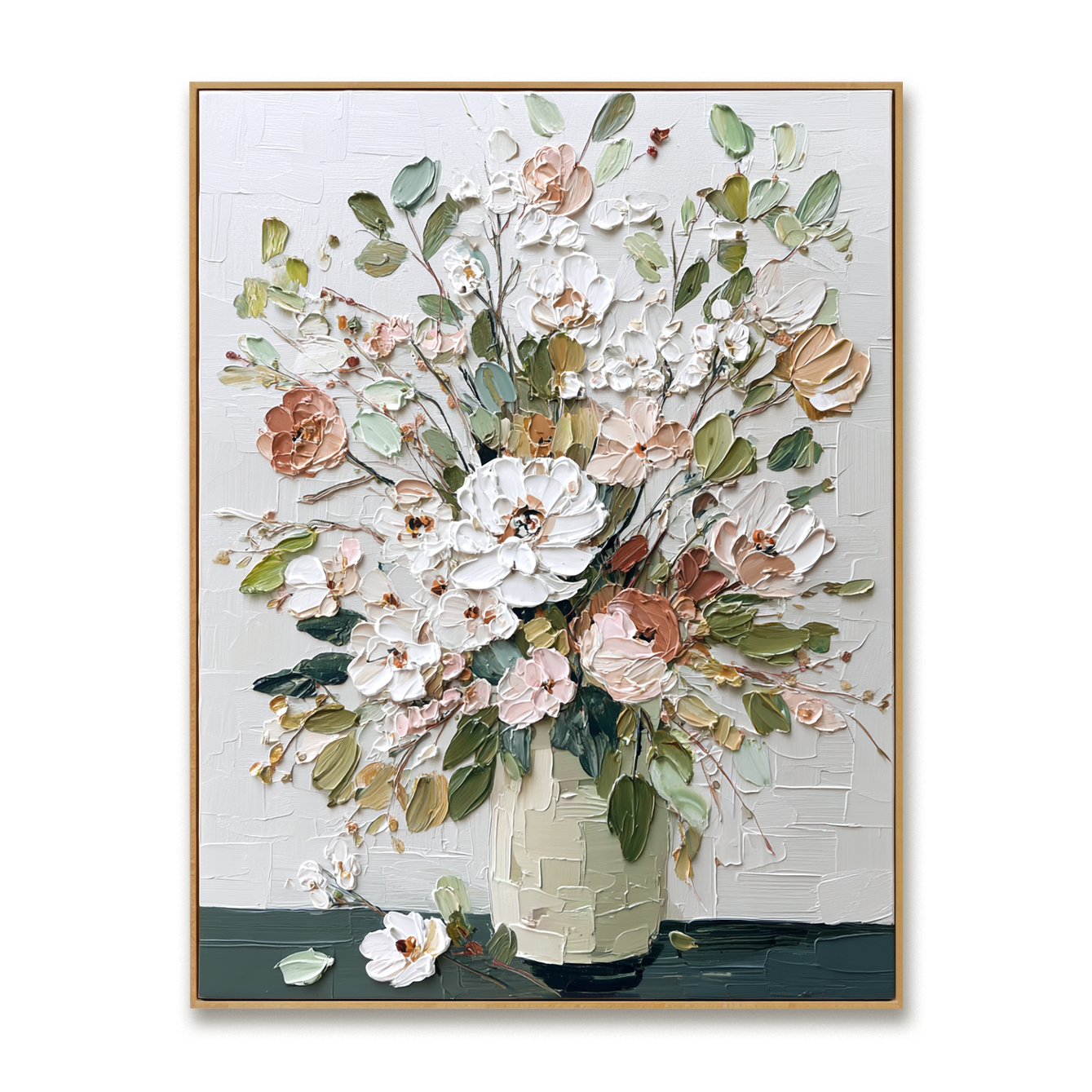 Soft Gathering Hand-Painted Textured Floral Oil Painting – Elegant Vase Wall Art#AB14232