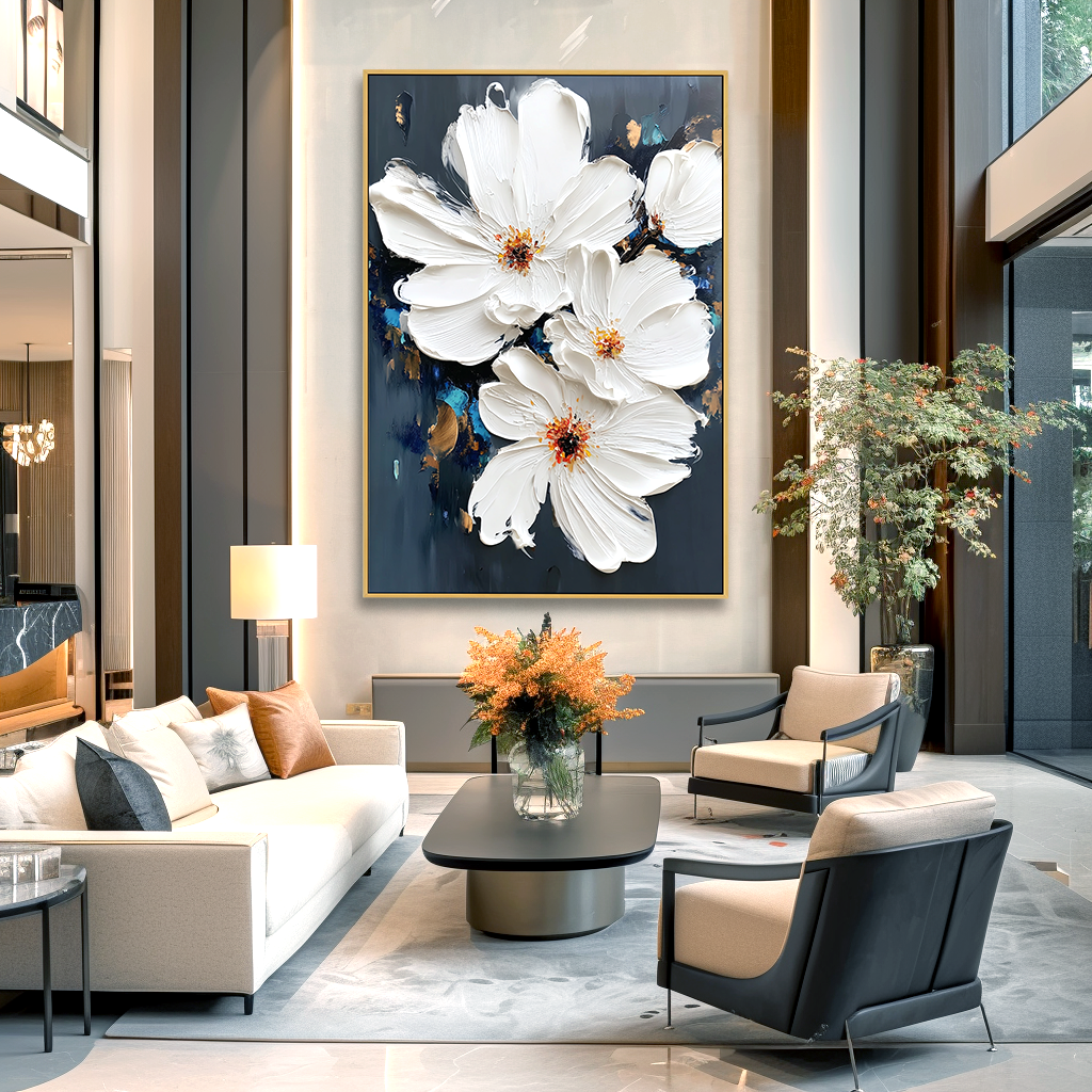 Quiet Blooming – Hand-Painted Textured Floral Oil Painting#AB14235