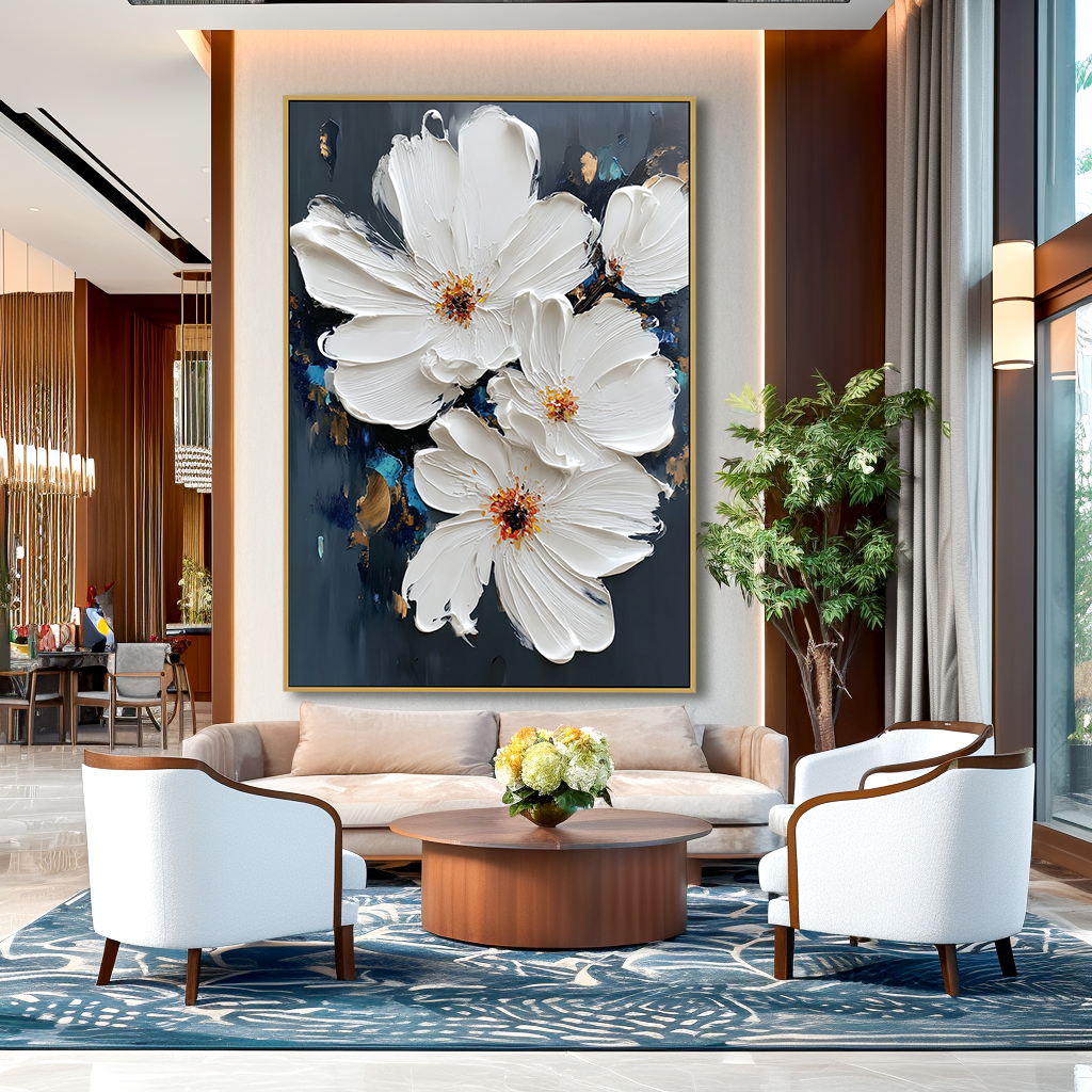 Quiet Blooming – Hand-Painted Textured Floral Oil Painting#AB14235