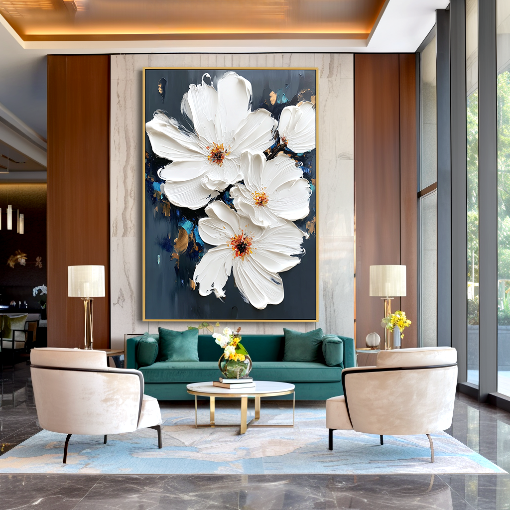 Quiet Blooming – Hand-Painted Textured Floral Oil Painting#AB14235